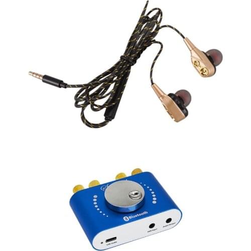 3.5mm HiFi Wired Earphone with XY-KA15H Bluetooth 5.0 Wireless Audio Digital Power Amplifier