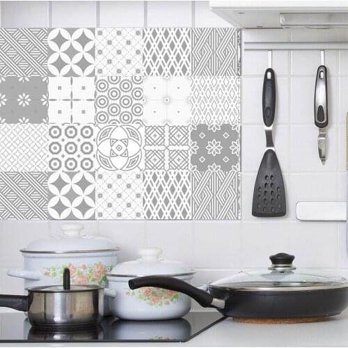 Retro Grey Tiles Wall Sticker 20*100cm Kitchen Bathroom Wardrobe Waterproof Waist Line Wallpaper PVC Tiles Floor Art Mural 1102