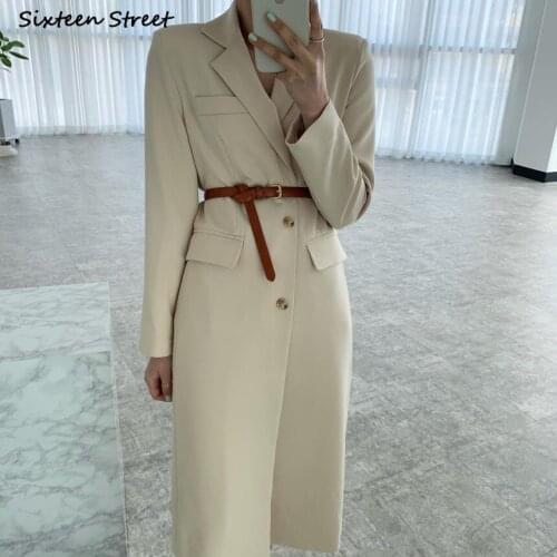 Khaki Chic Trench Coat for Women Winter 2021 Autumn Single Breasted Pocket Long Jacket Korean Runway Business Elegant Clothing