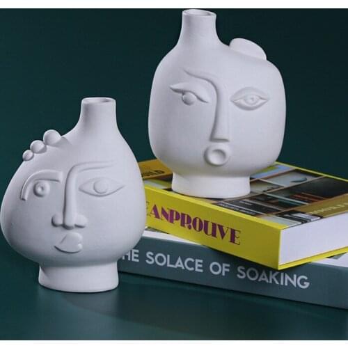 Nordic Ins Ceramics Human Face Flower Vase Ornaments Creative Abstract Human Head Dried Flower Vases Home Decoration Accessories