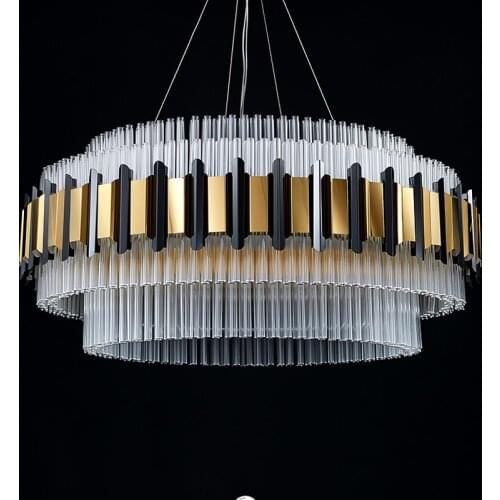 Modern Living Room Luxury Lighting Lustre Glass Led Pendant Lights Black & Gold Stainless Steel Hanging Lamp Foyer Dimmable Lamp