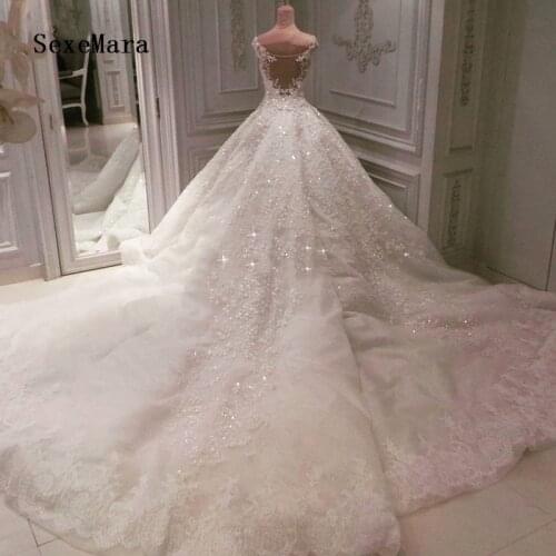 Luxury Wedding Dress Appliques Sequins Middle East Saudi Arabia Bridal Wedding Gown Plus Size White Ivory