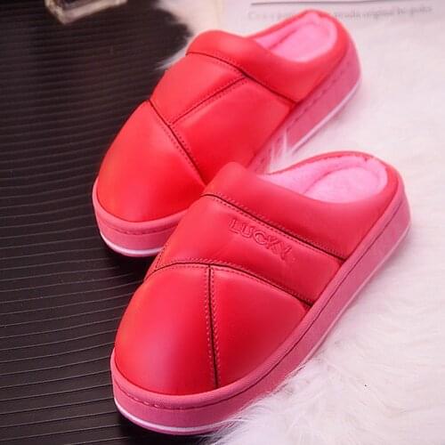 Women Slippers New Winter PU Leather Non-slip Warm Waterproof House Indoor Slippers Waterproof Home House Shoes