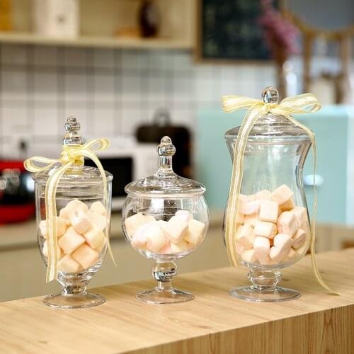 European-style Transparent Glass Candy Jar Storage Jar Sugar Bowl with Lid High-legged Window Wedding Dessert Table Decoration