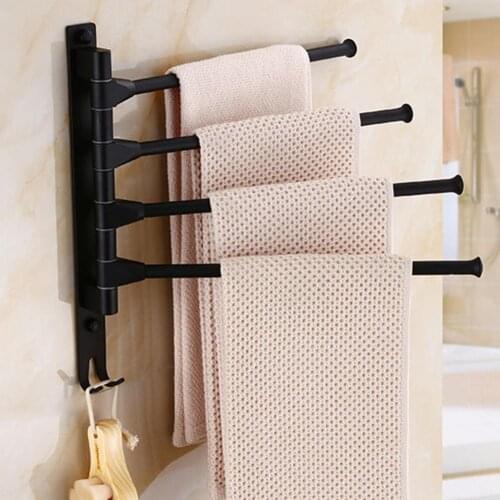 Rotatable 4-Tier Wall Mounted Hotel Bathroom Towel Rack Holder Storage Shelf Hook Storage Punch-Free Bathroom Accessories