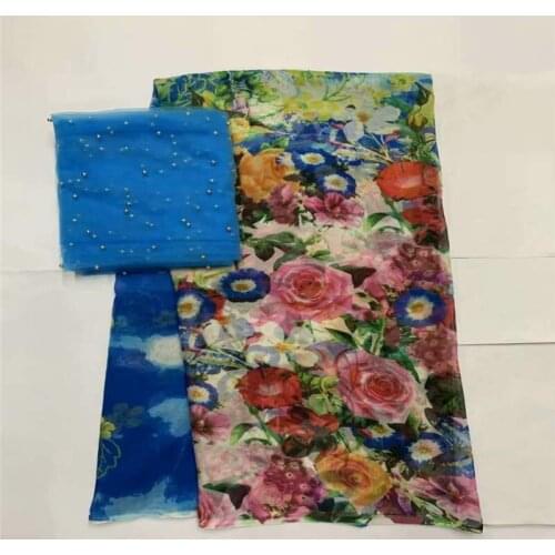 High Quality African Silk Chiffon Printed Fabric 5+2 Yards For Ladies To Wear Soft And Comfortable Printed Silk Fabric! LXF41109