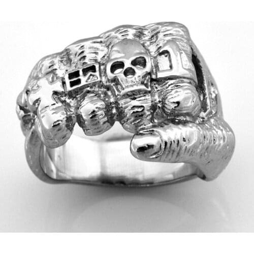 FANSSTEEL Stainless Steel Jewelry Cross Skull Evil Fist Hands Medallion Ring FSR07W22