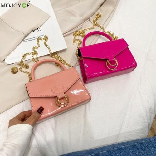 Fashion Women Pure Color Chain PU Leather Shoulder Crossbody Messenger Bags Casual Ladies Small Top-handle Handbags