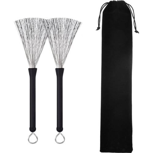 1Pair of Wire Retractable Loop End Drum Brushes for Jazz Drum Stick Black