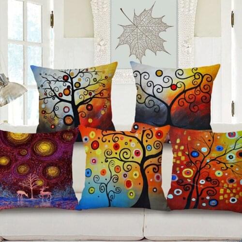 1 piece INK Painting Color Tree Pattern Seat hug pillow cover Decorative Home Chair Throw Pillow Case Cotton Linen 45x45cm
