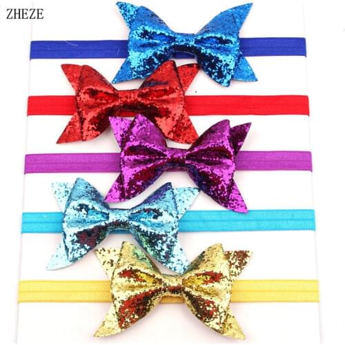 2PC Retail 2018 NEW Leather Bow Elastic Headband Cute Hair Bow Flower Headwear Bow Knot Elastic Hair Accessories Children Infant