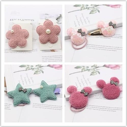 2PC NEW Cute Flower Pearl Girls Children Barrettes HeadWear Pentagram Crystal Baby Hair Clips Hair Circle