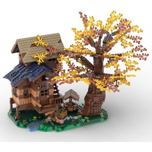 2091 PCS MOC Toys City Street Scene Tree Hut Wooden House Well Building Blocks Modular Construction Block Model