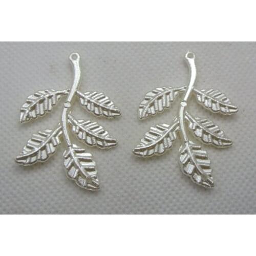 50 Ivory Acrylic Pearl Leaf Leaves Beads Connector Link Charm 40mm 2-Hole Sew On