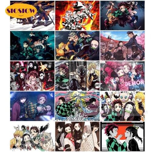 5D Diamond Painting Demon Slayer Kimetsu No Yaiba Full Square Drill Pictures Embroidery Anime Role Cross Stitch Wall Decor Room