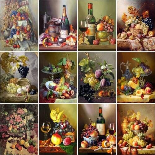 Huacan Diamond Painting Fruit Grape Cross Stitch Diamond Embroidery Mosaic Wine Wall Decoration Handcraft