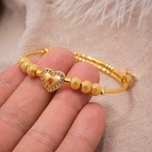 Annayoyo 1Pcs Baby Boys Bangles Gold Color Jewelry Bangles Ethiopian Child Girls Dubai Bracelet Party wedding Gifts