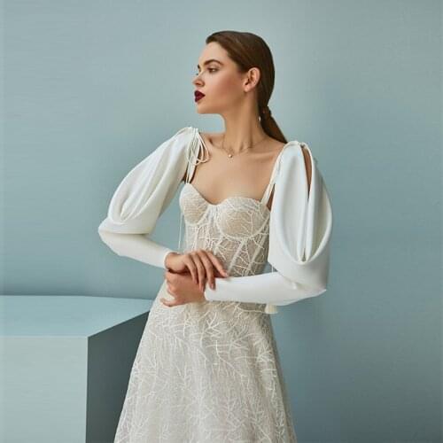 Satin Bridal Sleeves Long Wedding Puff Sleeves White Satin Cuffs Detachable Bridal Bicep for Elegant Wedding Accessories Boleros