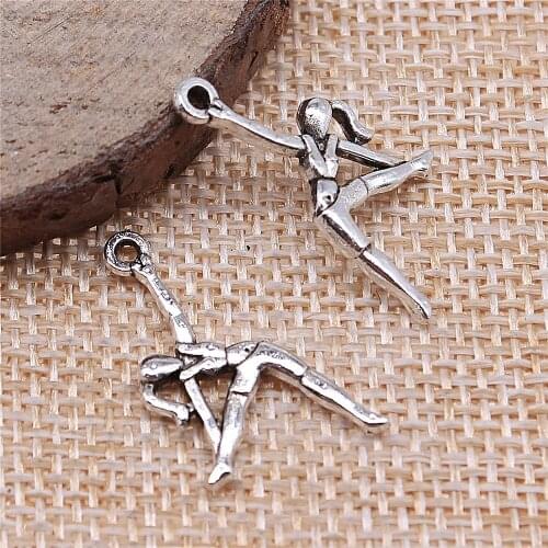 Free shipping 72pcs 14x26mm antique silver Gymnast charms diy retro jewelry fit Earring keychain hair card pendant accessories