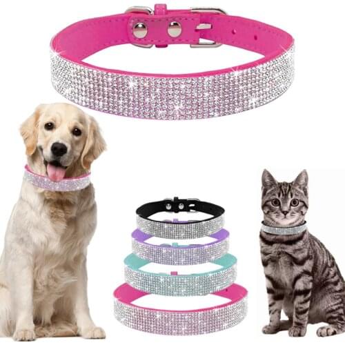 Bling Rhinestone Puppy Cat Collars Adjustable Leather Bowknot Kitten Collar For Small Medium Dogs Cats Chihuahua Pug Yorkshire