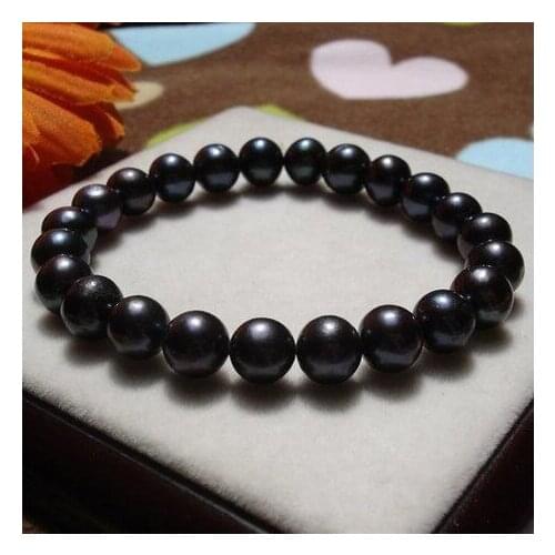 New Arrival Unique Pearls Jewellery AA 8-9MM Black Round Freshwater Pearl Elastic Bracelet Charming Women Gift
