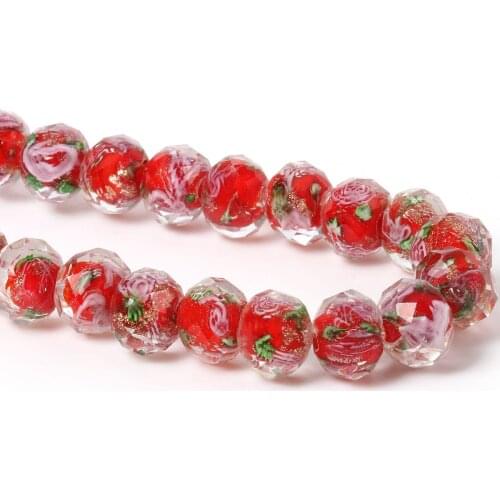 10pcs/lot Murano Faceted Black Flower Lampwork Beads for Jewelry Bracelet Making Women Diy Accessories Round Glass Large Beads