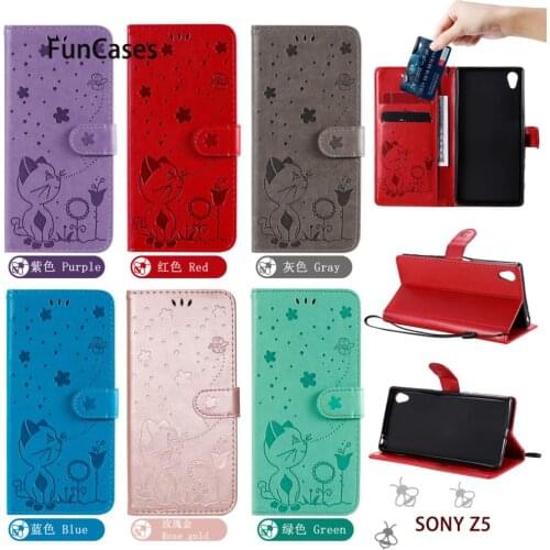 Cat PU Leather Wallet Book Phone Shell Case For coque Sony Z5 Mobile Cover Telephone Covers sFor Sony Z5 Ajax accesorios Carcasa