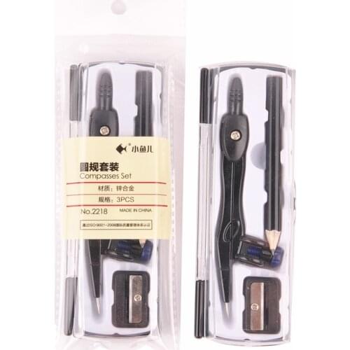 Zinc Alloy Professional Compass Set for Student Drawing Black Metal Making Divider Compass with Pencil Sharpener School Supplies