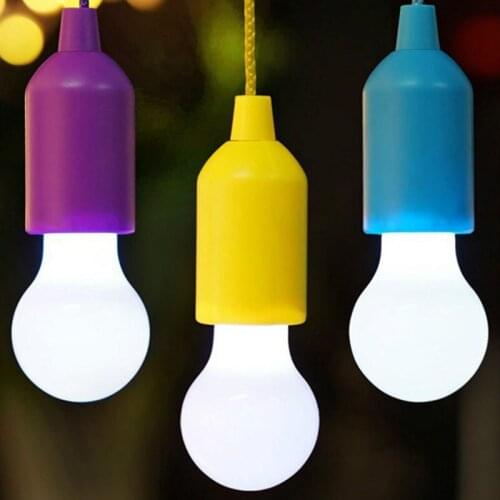 Colorful LED Hanging Lamp Portable Drawstring Tent Camping Light Retro Lighting Home Colorful Pull Cord Bulbs Battery Powered