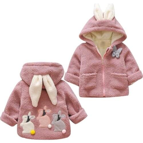 Girls Cartoon Cotton Clothes Children Hooded Cute Bunny Jacket Baby Winter Plus Velvet Thick Coat Infant Kids Warm Outerwear