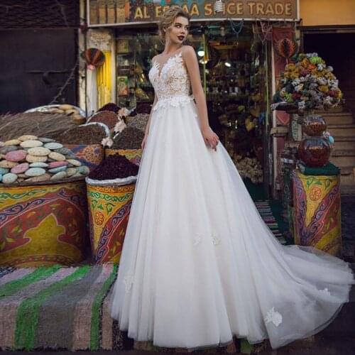 Eightale Vintage Wedding Dress O-Neck Appliques Lace Light Champagne Top Tulle A-Line Wedding Dress Custom Made Bridal Dress