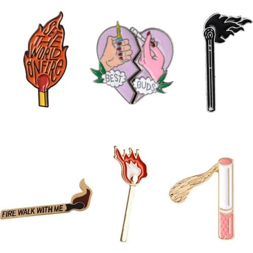 Cartoon Matches and Cigarettes Enamel Pin Flame Inspiring Hard Enamel Brooches Badges Lapel pin For Men Women Souvenir Gifts