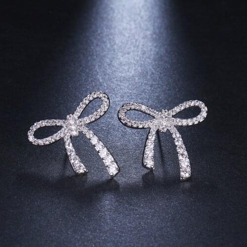 Emmaya Charm Clear White Cut Cubic Zircon Micro Paved Hollow Bowknot Stud Earring for Women Brilliant Jewelry Gift Wedding