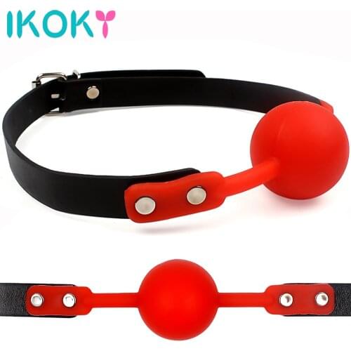 IKOKY Adult Games Mouth Gag Silicone Ball Oral Fixation PU Leather Band Bondage Restraints 4 Colors Sex Toys for Couples