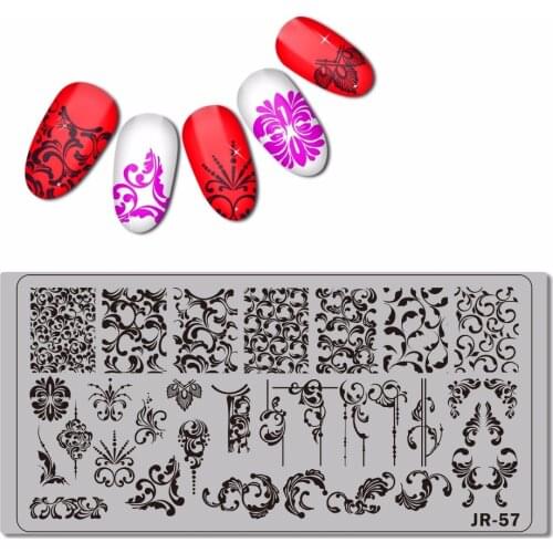 2018 Stainless Steel Nail Stamping Plate Template Florid Unicorn Swirl Pattern Butterfly Love Wedding Bride Nail Tool JR051-57