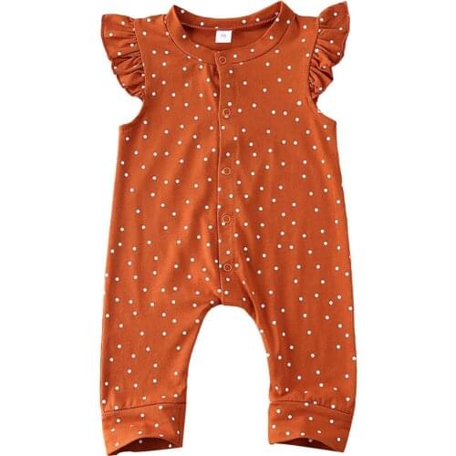 Infants Baby Girls Jumpsuit Short Ruffle Sleeve Polka Dot Printed Buttons Baby Clothes