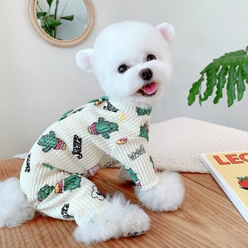 Cute Cactus Print Puppy Dog Jumpsuits Elasticity Knit Cotton Hoodie For Small Medium Dog Pet Clothes Outerwear Rompers Schnauzer