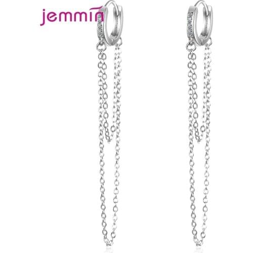 Korean Ins New Wedding Party 925 Sterling Silver Tassel Long Dangle Earrings Double Layer Chains Rhinestone Jewelry