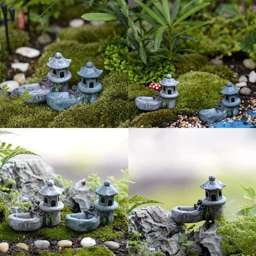Mini Retro Pond Tower Resin Craft Fairy Garden Decor Figurines Toys DIY Miniatures Terrarium Micro Landscape Home Ornaments