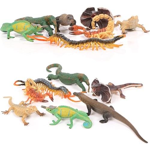 Forest Animal Models Sumilation Frilled Lizard Chameleon Lizard Centipede Plastic Figurine For Home Garden Decoration Kids Toys