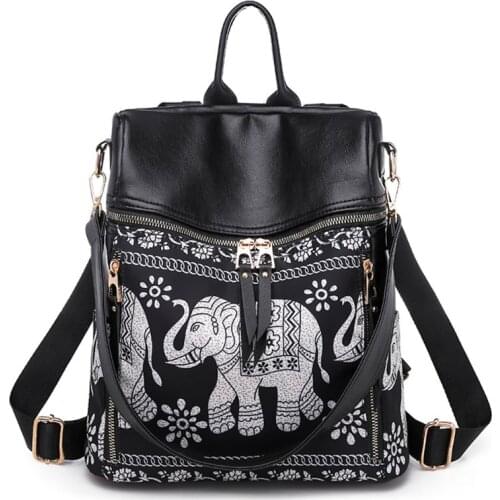 Fashion Shoulder Bag Women Backpack Elephant-Print Travel Rucksack Hand Bag Girls Daypack