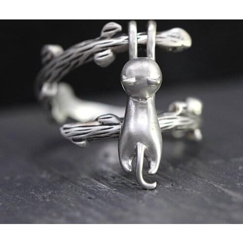 Fashion Jewelry Vintage Cute Cat Rings For Women Wedding Party Finger Ring Handmade jz411
