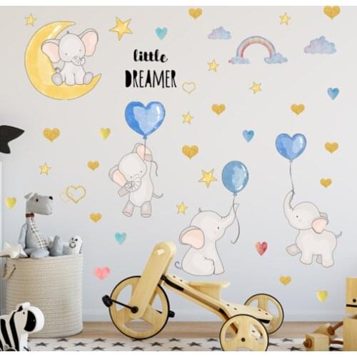 Cartoon Small Elephant Balloon Wall Paste Children Room Living Room Bedroom Background Decoration Wall Sticker Popular