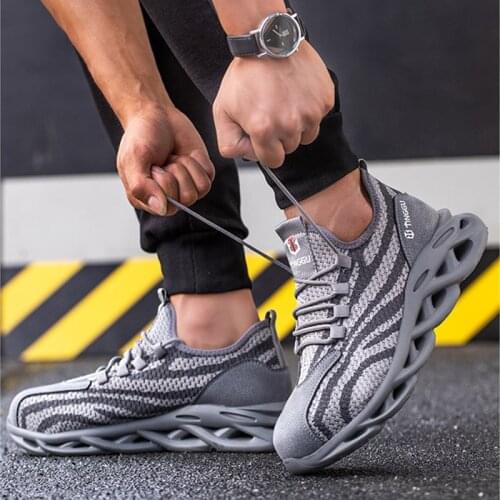 ZEEKSON Summer Breathable Mens Running Shoes Work Anti-smashing Anti-piercing Safety Outdoor Comfortable Protective Black Shoes