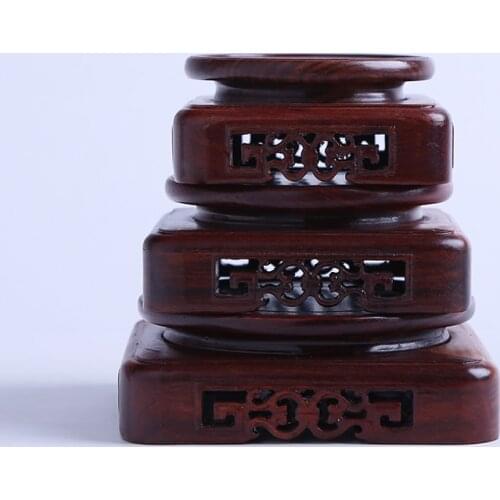 7.5-10.5cm Diameter Red Sandalwood Vase Base Carved Flower Pattern Stone Seal Teapot Tray Jade Antique Ceramic Ornaments Base