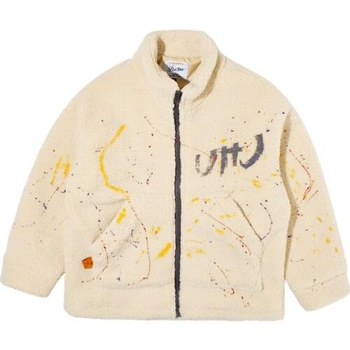 Lambs wool coat mens hand throwing ink lamb cashmere stand collar cotton coat 2020 womens fashion winter cotton clothes