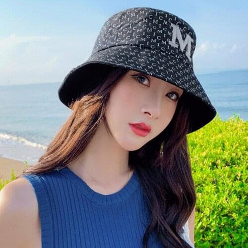 Black M letter bucket hat unisex Bob hat hip-hop ladies summer Panama hat beach sun fishing bunny hat adjustable head circumfere