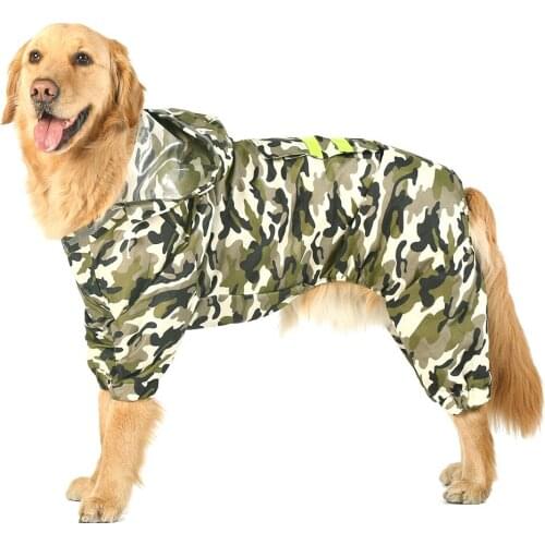 Dog Hooded Raincoat Waterproof Medium-sized Large Dog Golden Retriever Poncho All Inclusive Four-legged Pet Big Dog Rain Coat