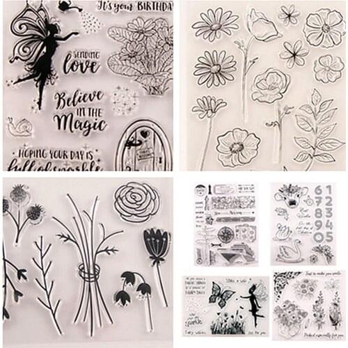 WYSE Fairy Butterfly Clear Silicone Stamps Flower Boat Transparent Stamp Seal for DIY Scrapbooking Card Making Craft Supplies
