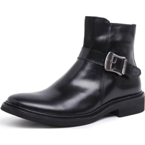 Business Style Work Boot for Men High Top Boot Block Heel Monk Strap Zipper Premium Genuine Leather Pull On Style Solid Colors